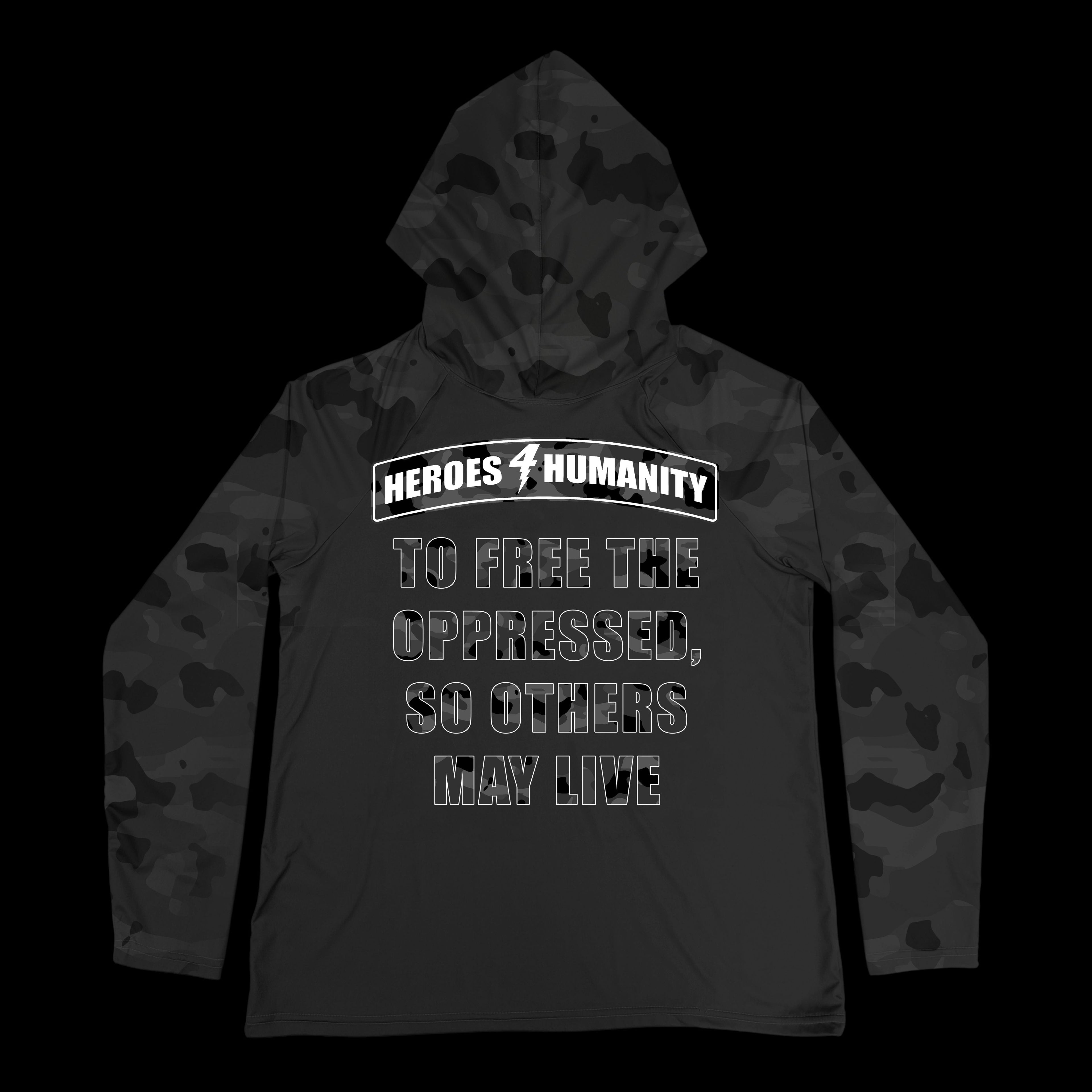 Heroes For Humanity | Black Camo UV Hooded Shirt