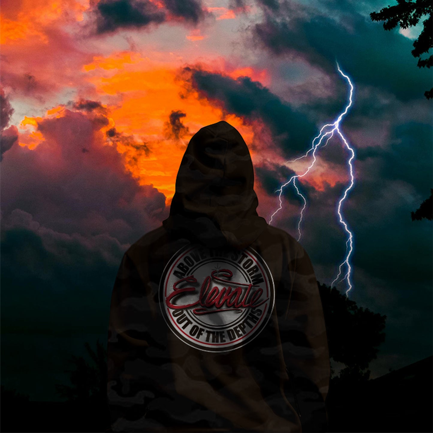 Elevate | Above The Storm | Men's Heavyweight Black Camo Hoodie