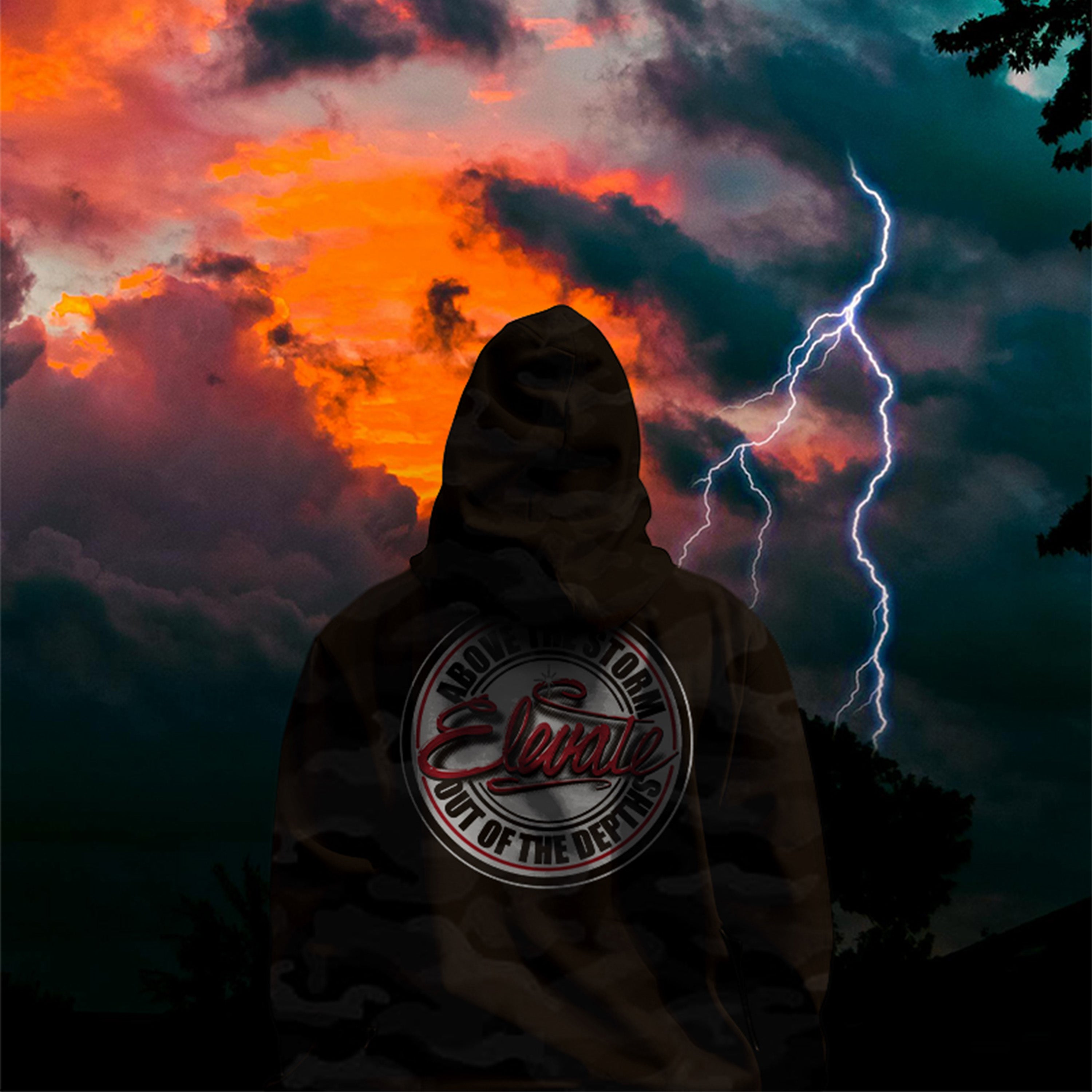 Elevate | Above The Storm | Men's Heavyweight Black Camo Hoodie